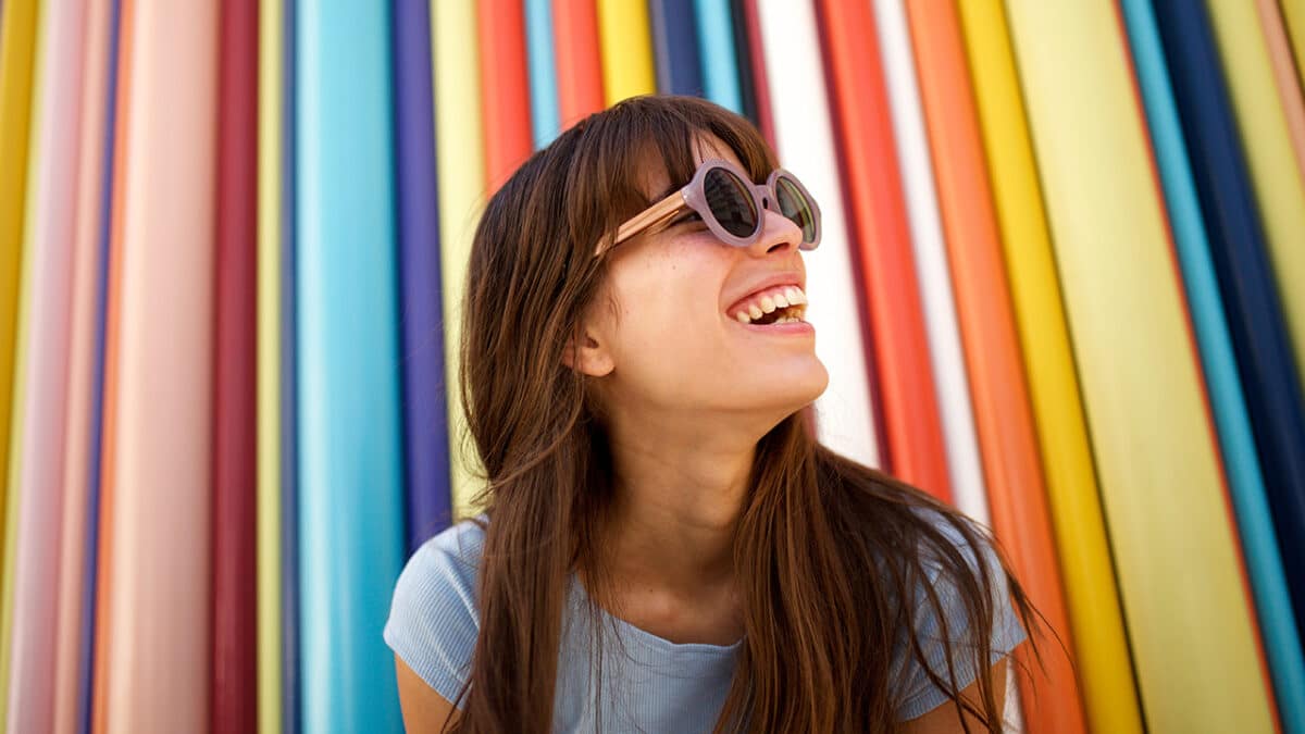 portrait of woman with a happy backdrop