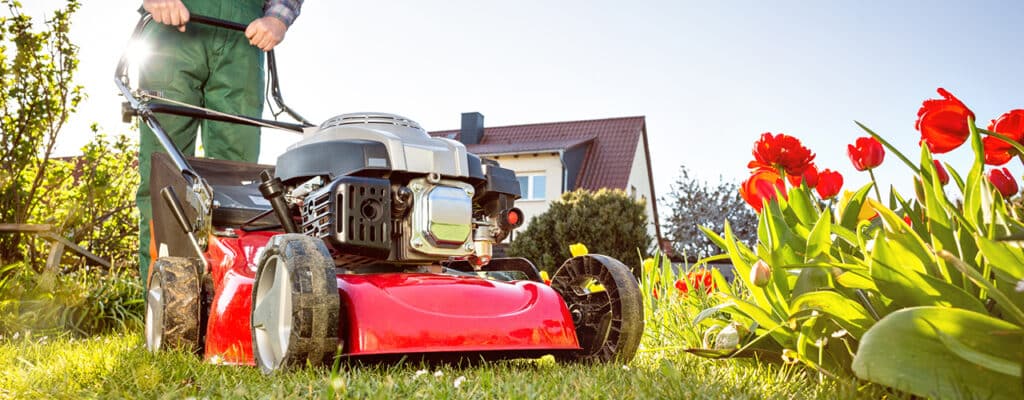 person mowing the lawn