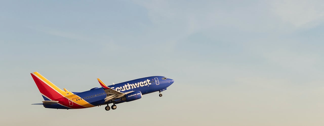 southwest airlines plane at takeoff