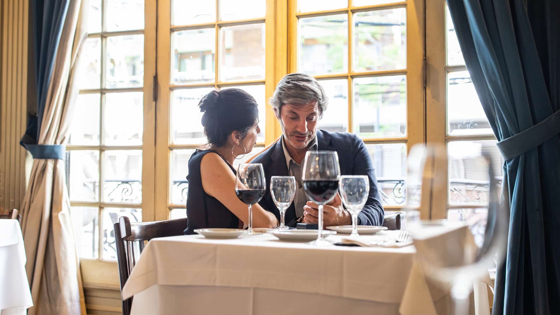 couple eating at fine dining restaurant