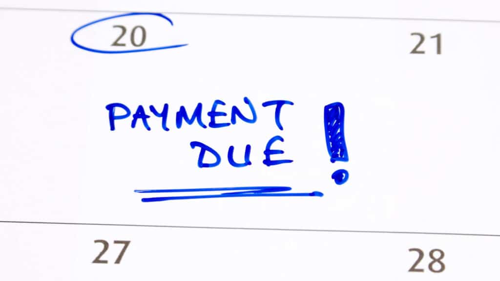 credit card payment due date circled on calendar