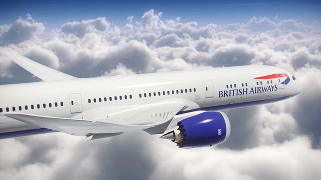 British Airways plane in sky