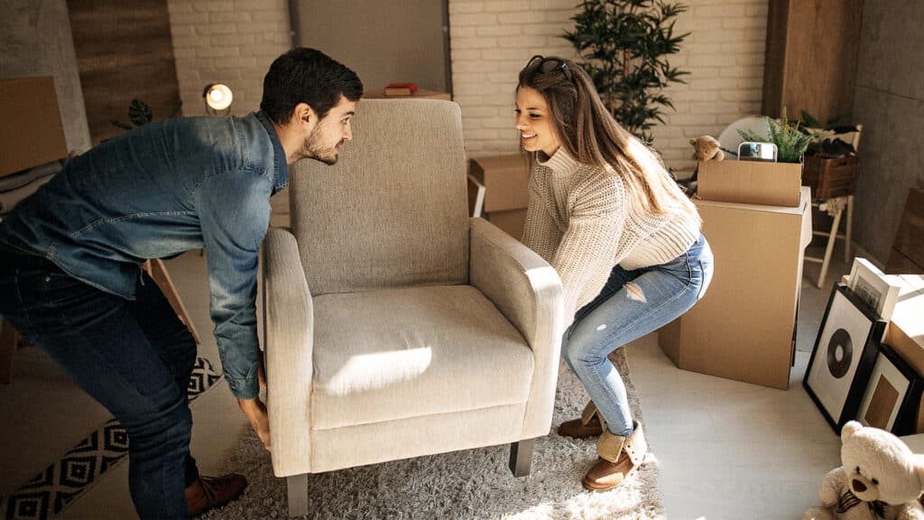 couple moving in new furniture