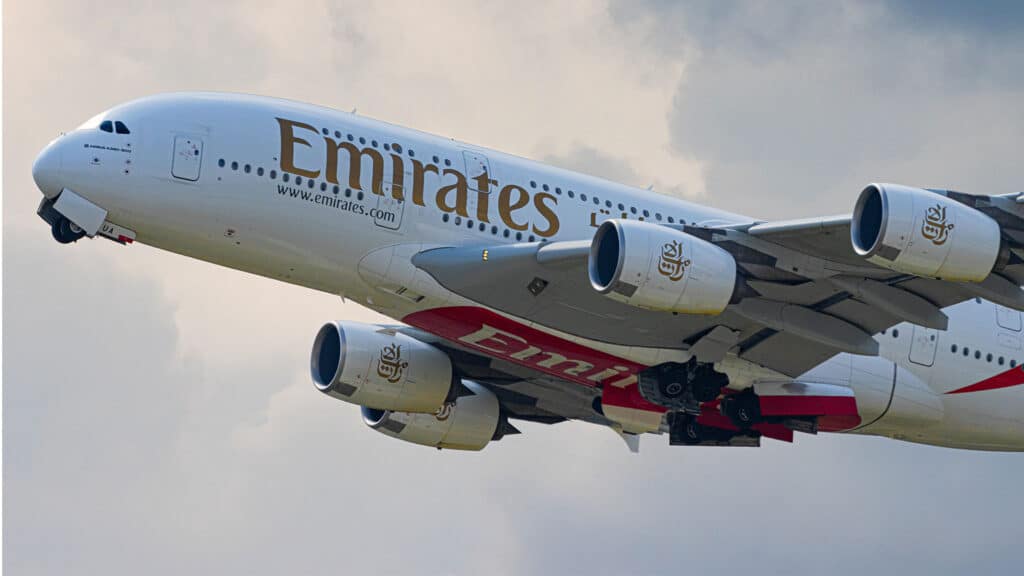 Emirates airplane flying