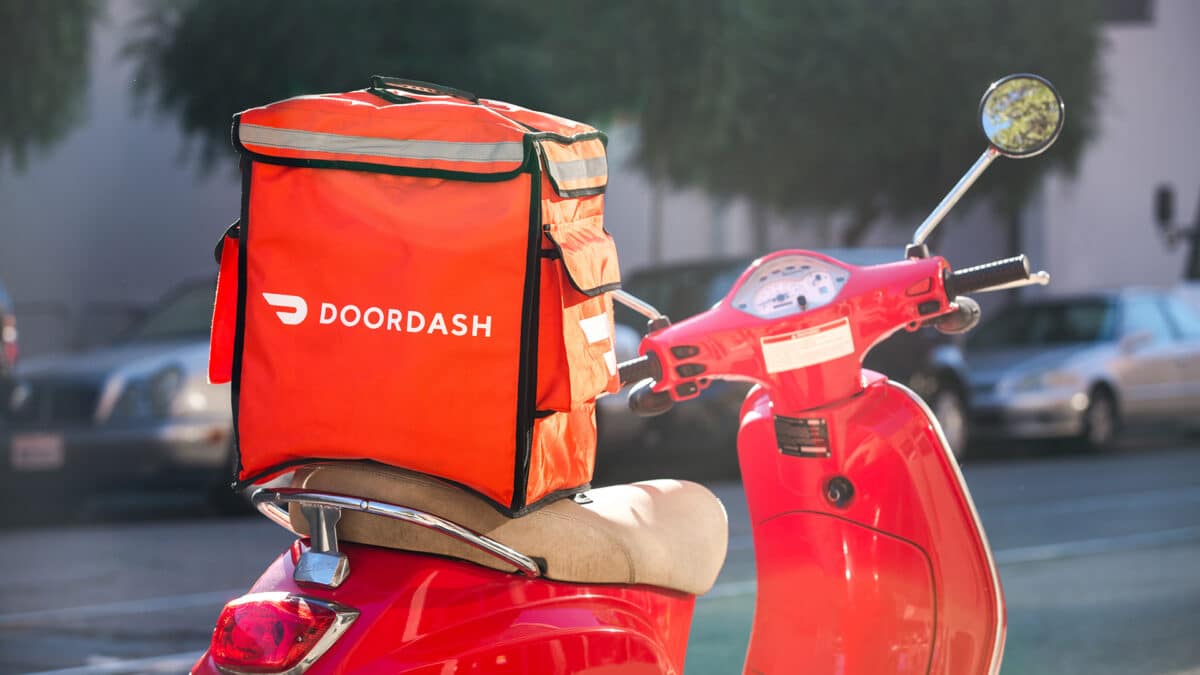 DoorDash delivery bag on scooter