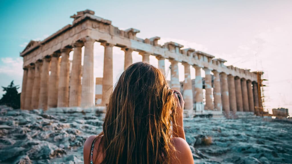 tourist in athens at acropolis