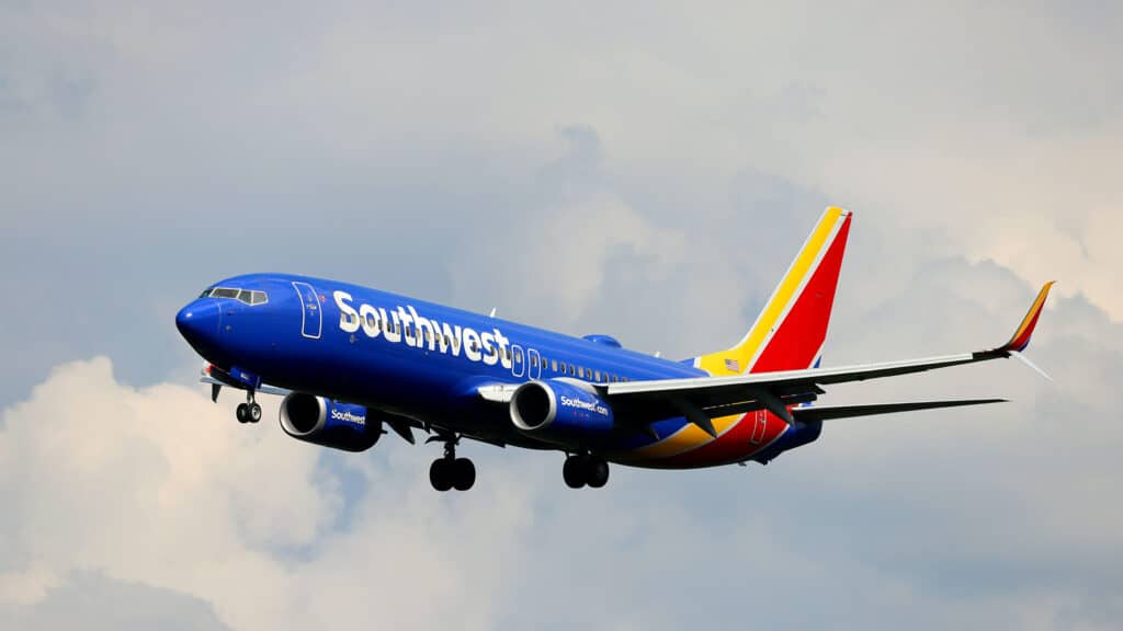 Southwest airplane in sky