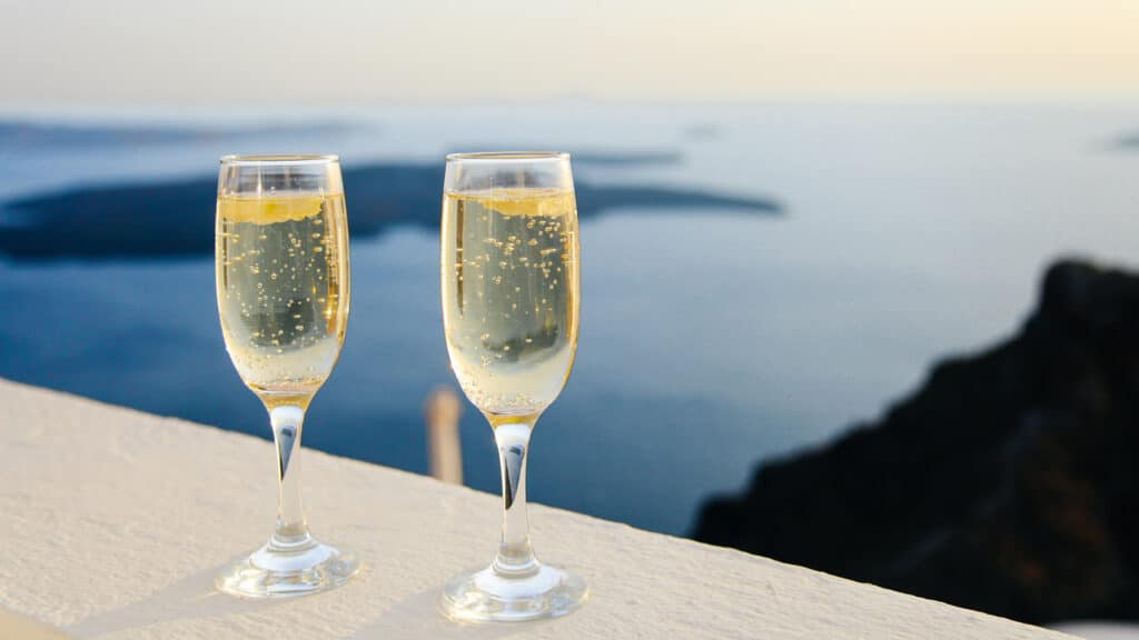 champagne on balcony