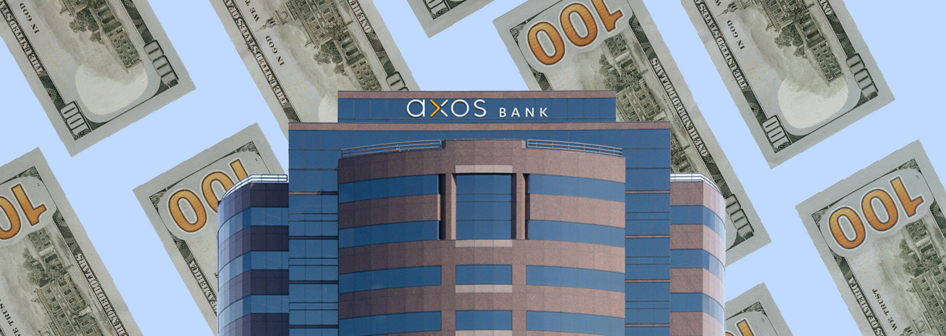 Axos Bank over money background