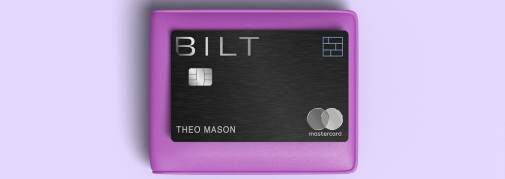BILT credit card on purple wallet