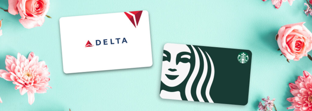 Delta gift card and Starbucks card