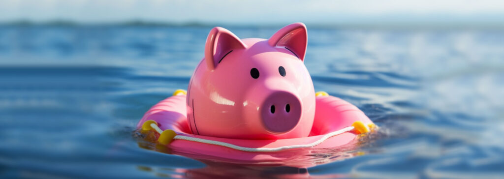 piggy bank floating in the ocean