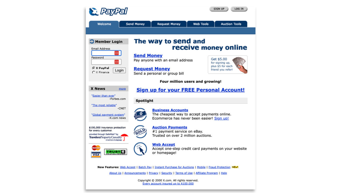 x.com and PayPal old website
