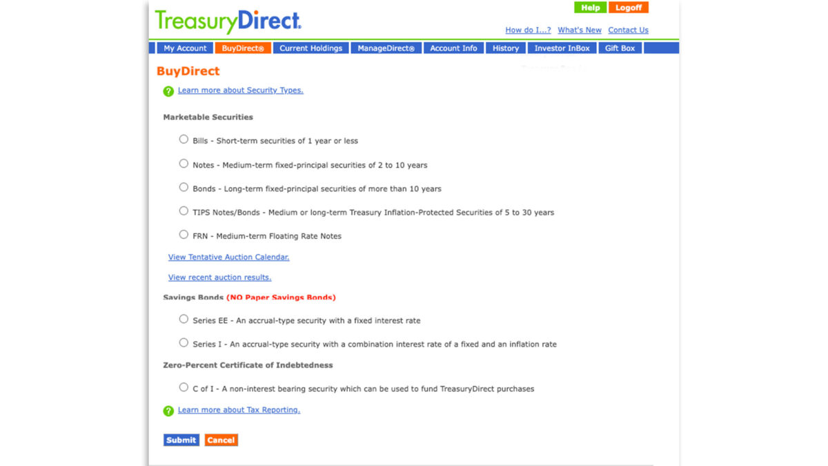 TreasuryDirect website