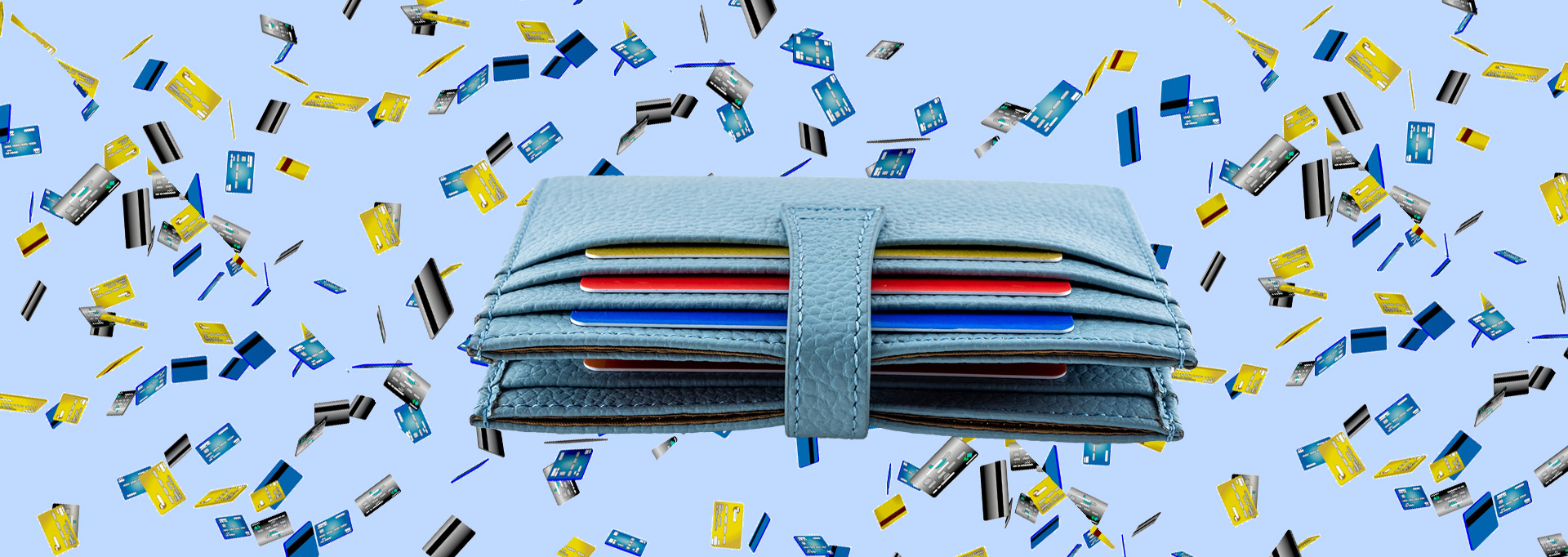 credit cards floating behind wallet