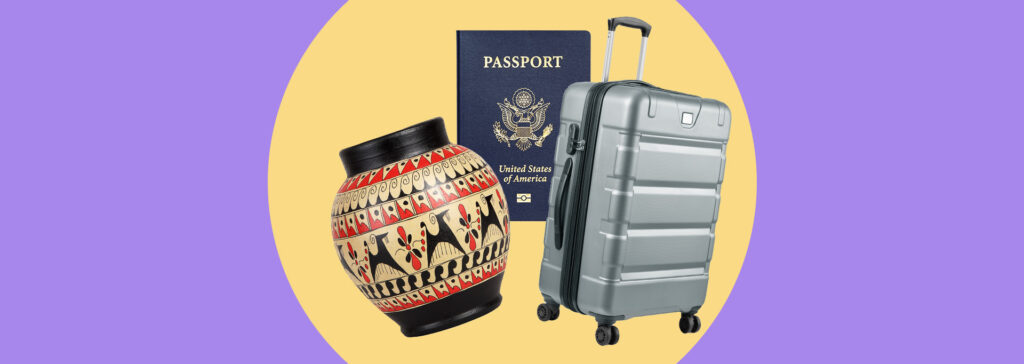 museum piece, passport and suitcase