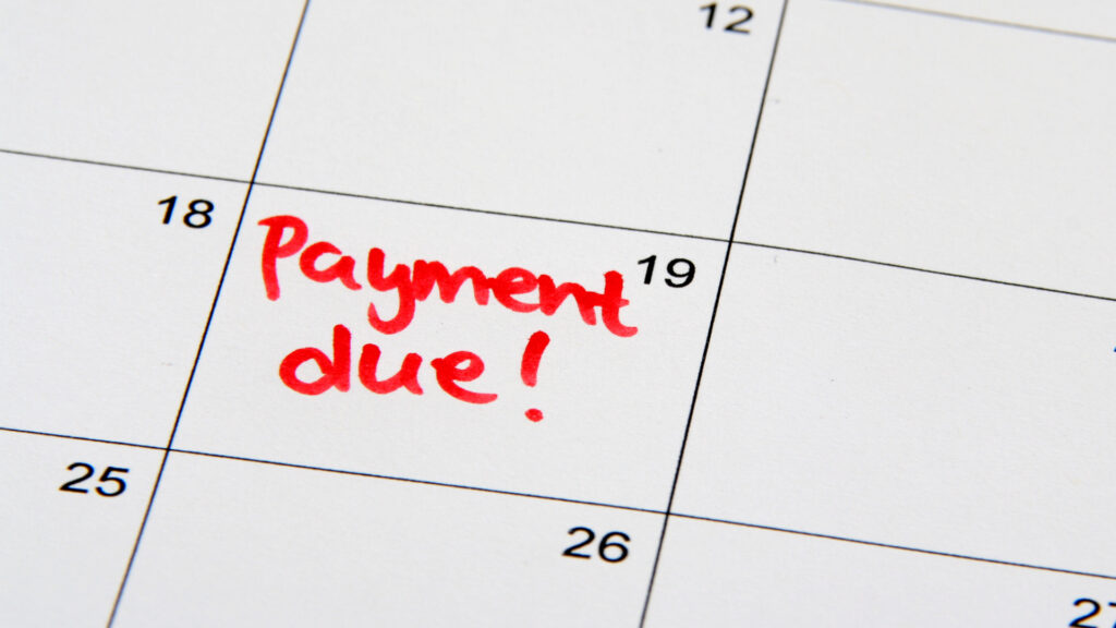 Payment due on calendar